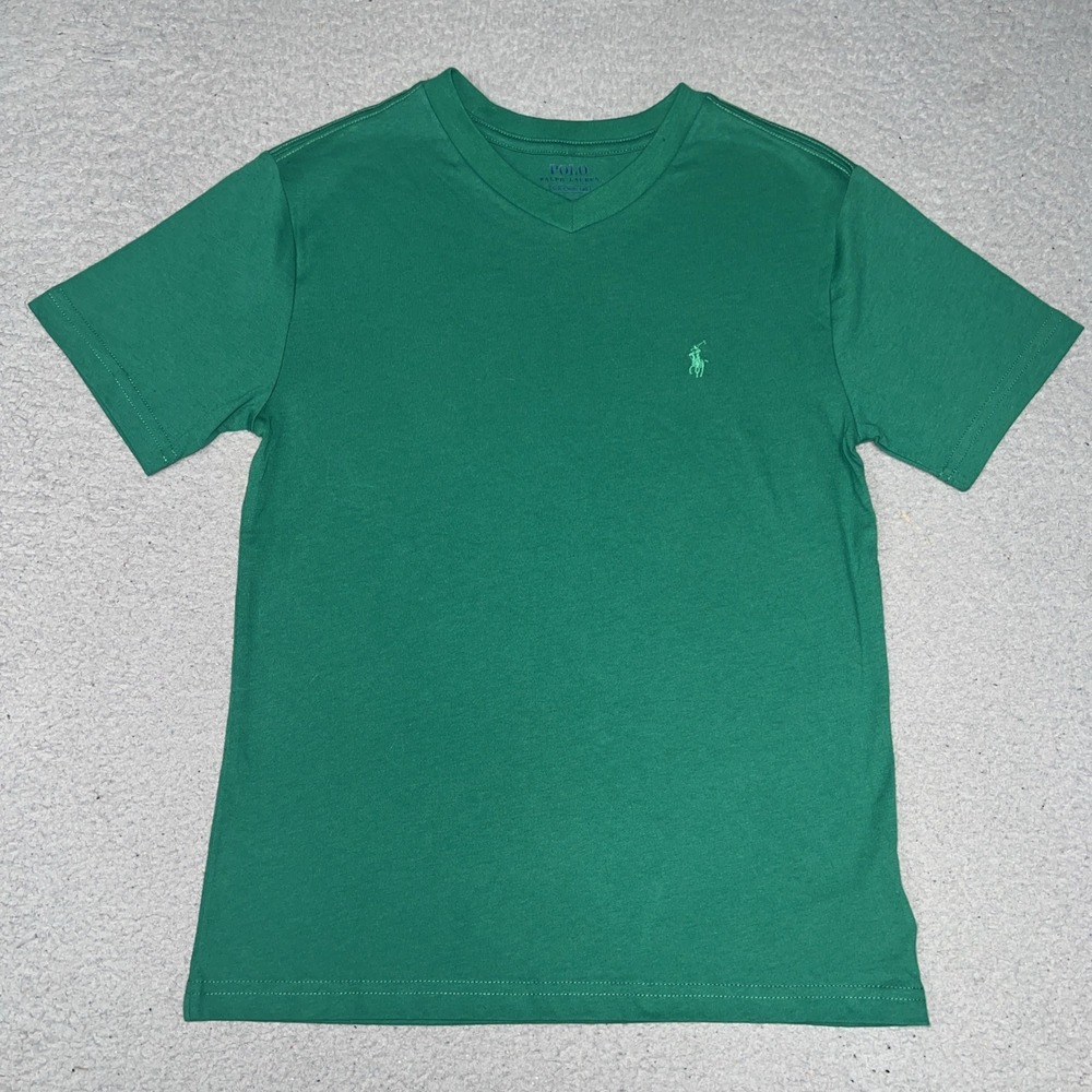 Polo Ralph Lauren T Shirt Youth Size S (8) Green V Neck Green Pony Logo Tee